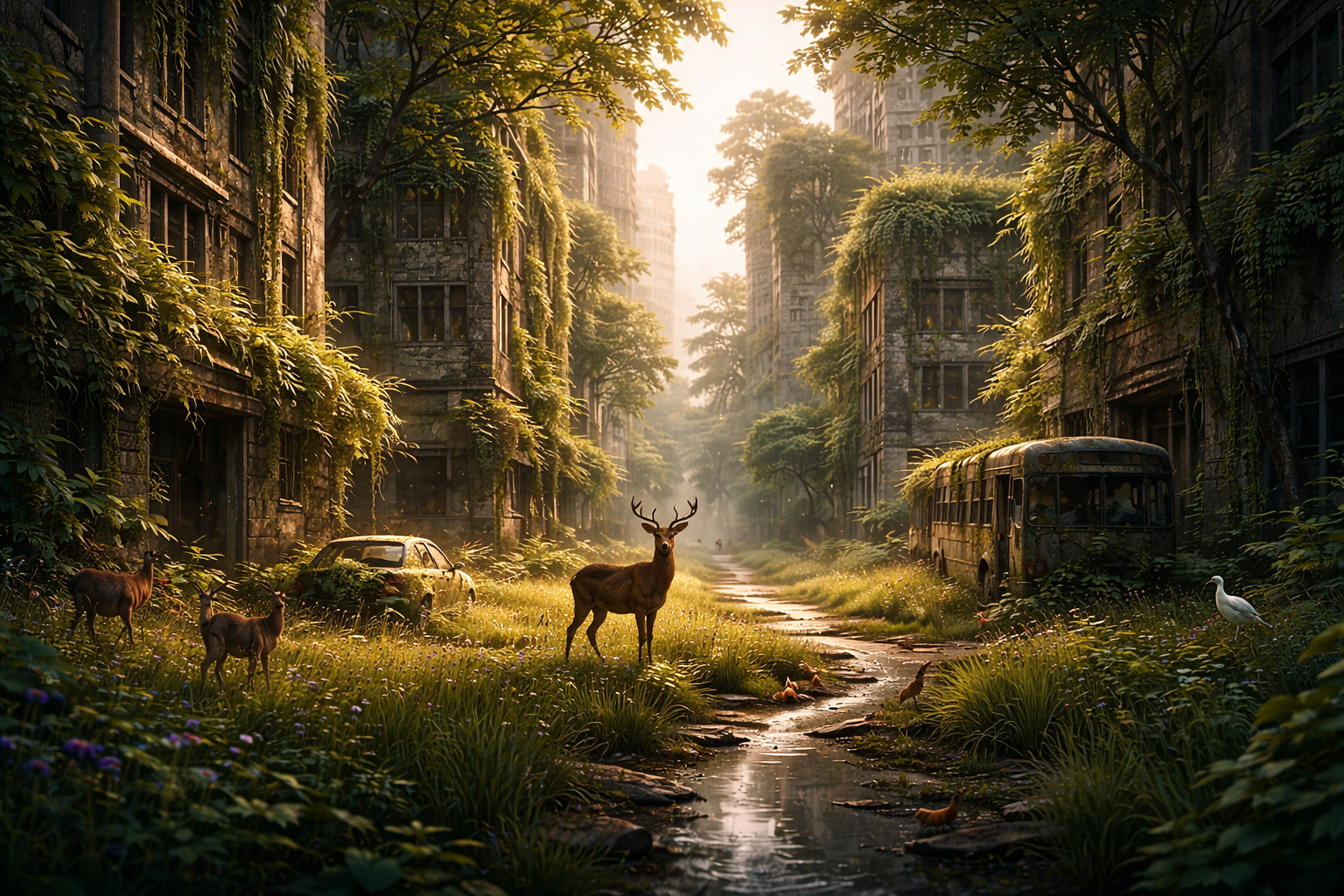nature reclaiming abandoned human city