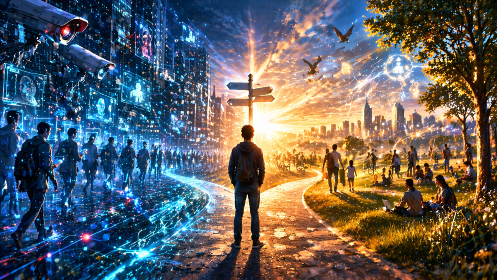 person choosing between surveillance and freedom