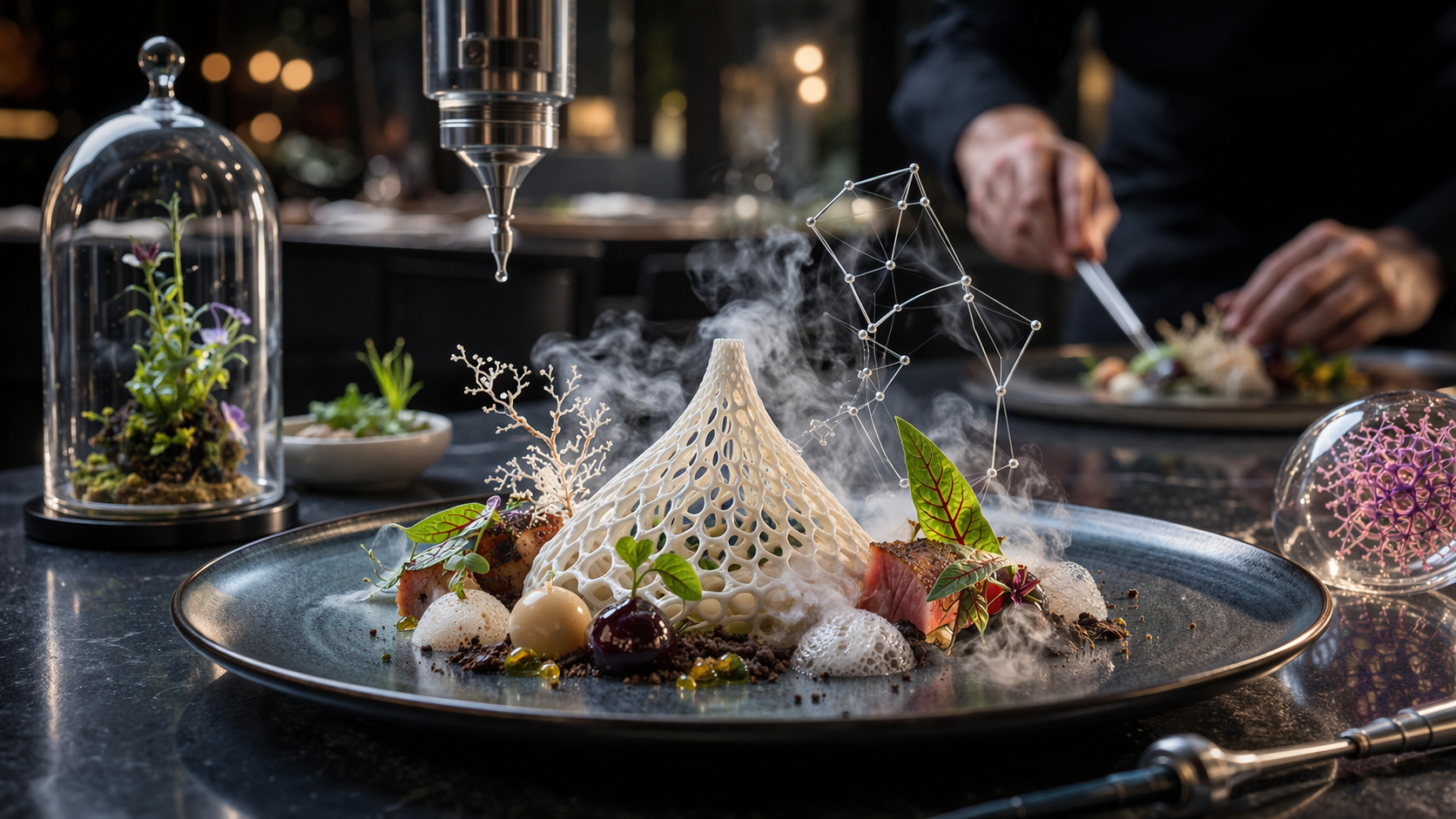 futuristic food plating with technology