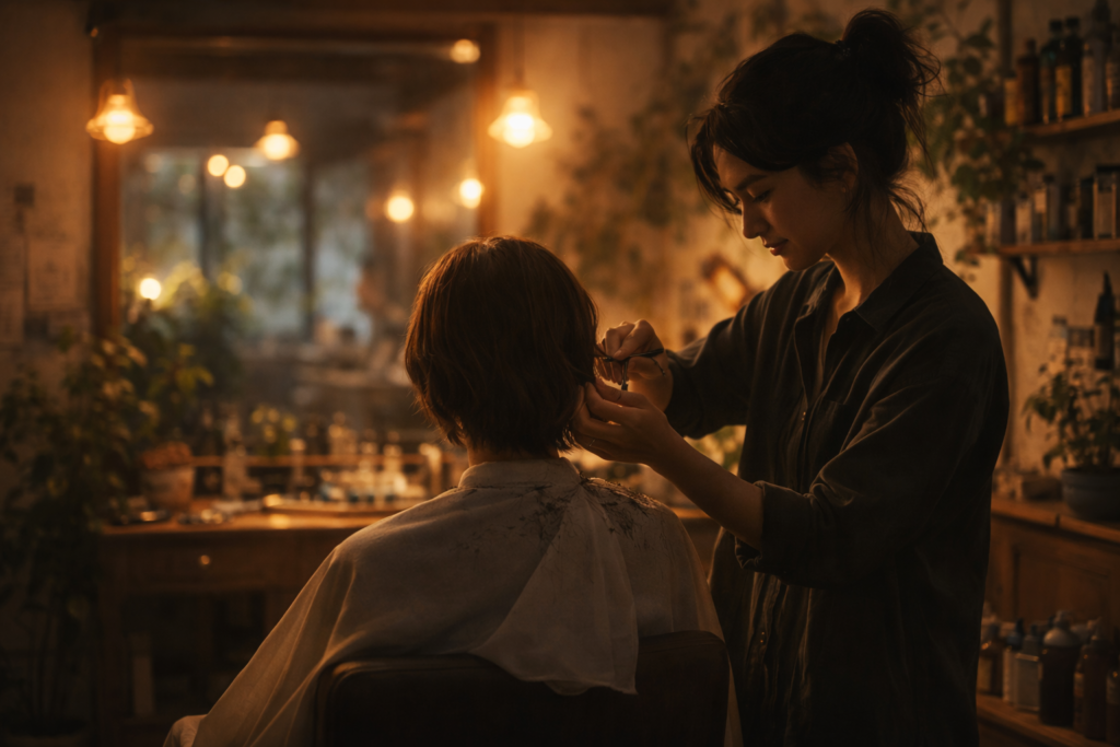 hairdresser cutting hair softly
