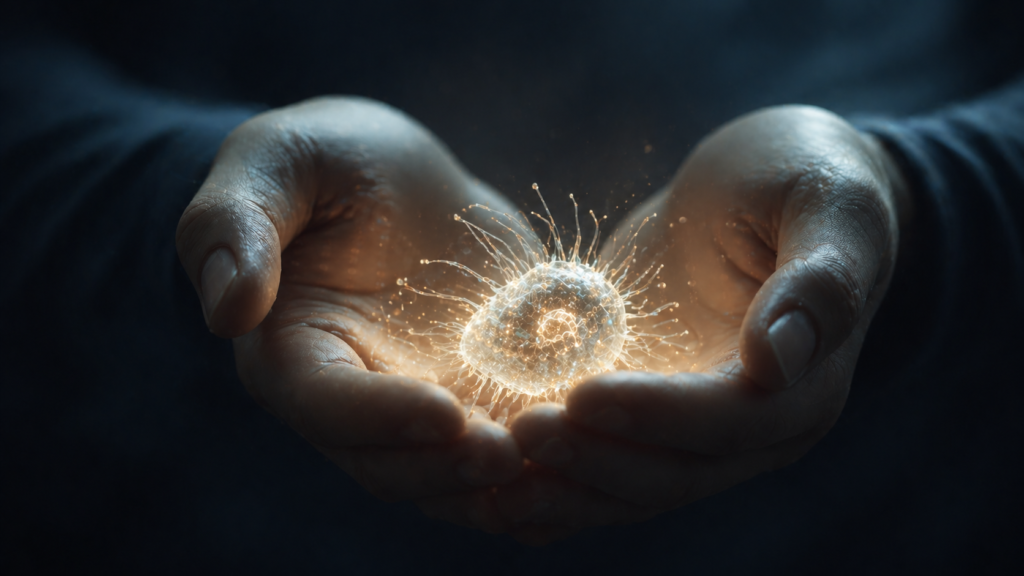 human holding glowing artificial life