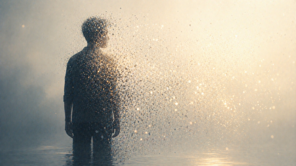 human silhouette fading reality imagination boundary