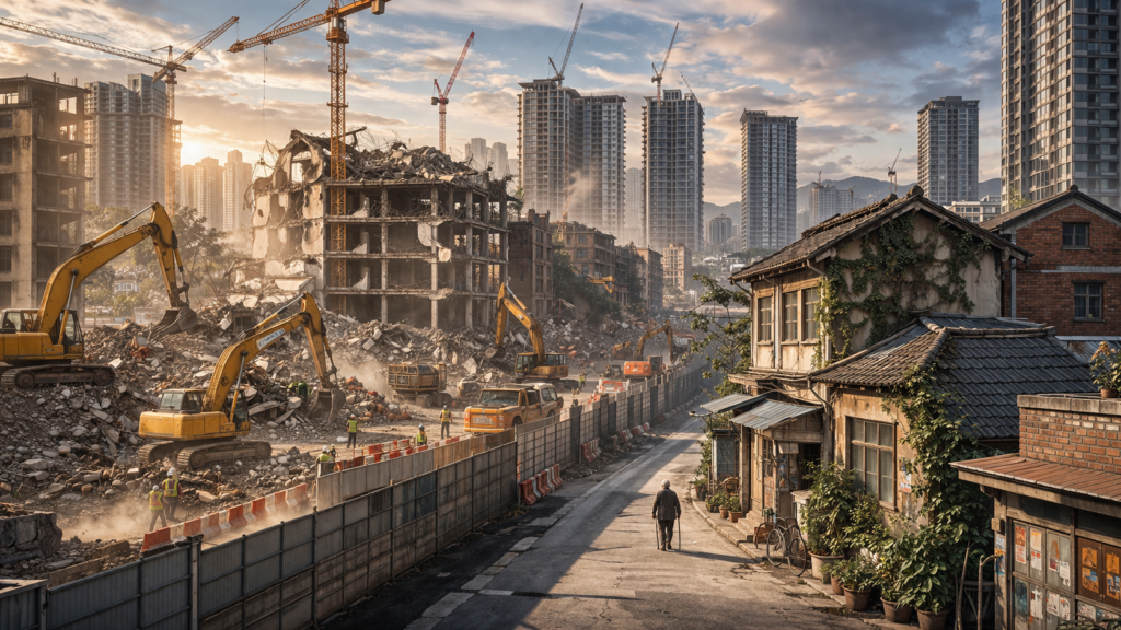 city redevelopment conflict scene