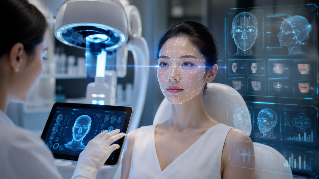 AI analyzing face for cosmetic enhancement