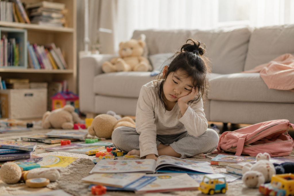 emotionally exhausted child at home