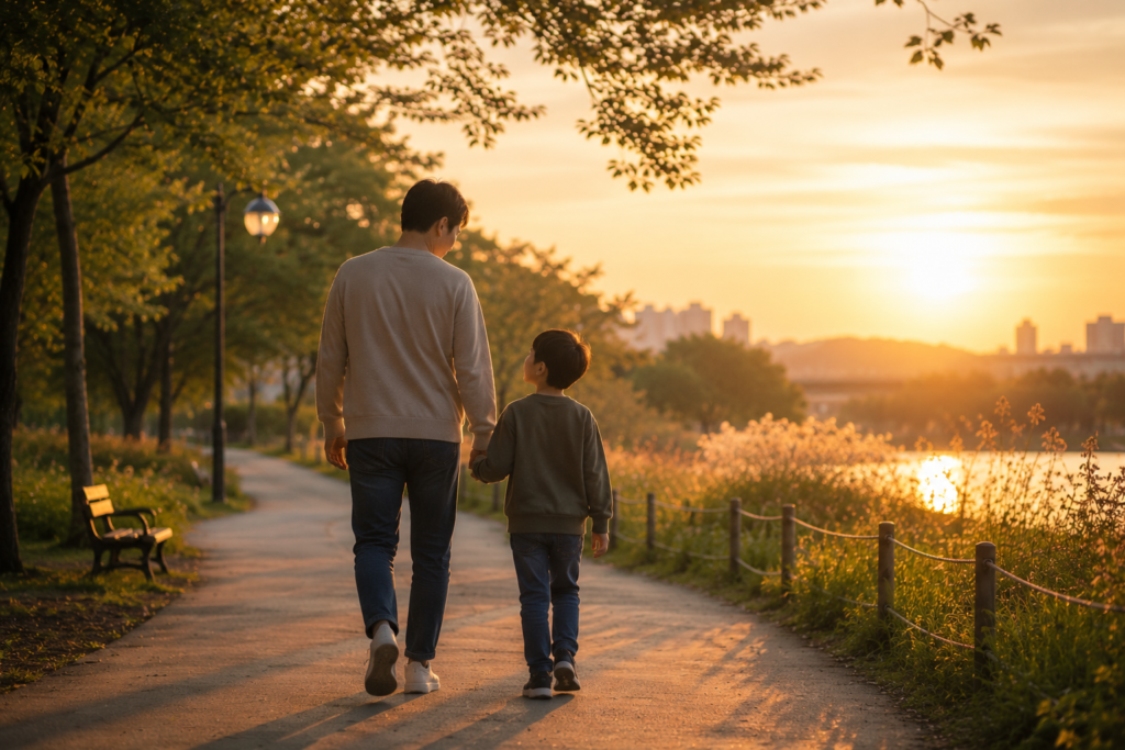 parent and child resting together outdoors