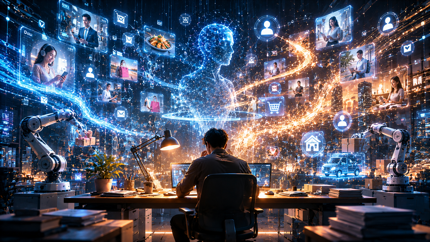 human worker surrounded by AI personalization systems