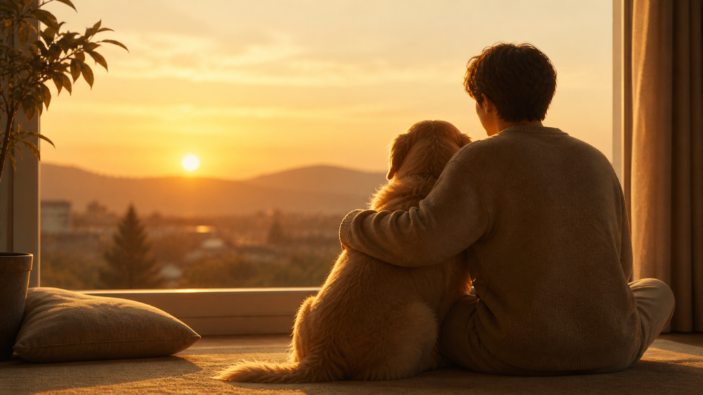human pet quiet emotional healing moment