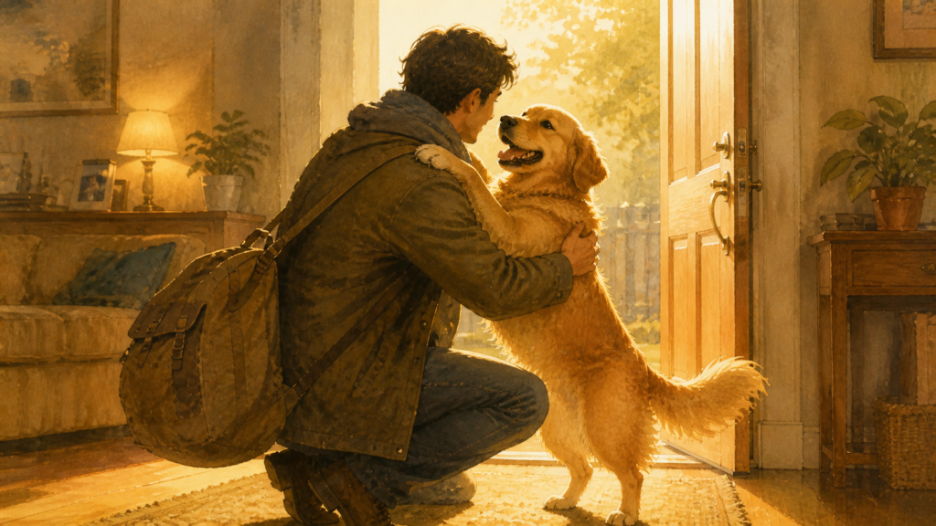 dog greeting owner home emotional comfort