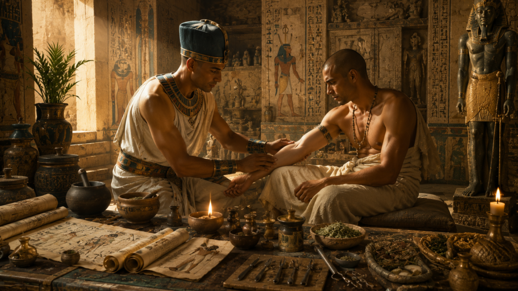 ancient Egyptian physician practicing early medicine