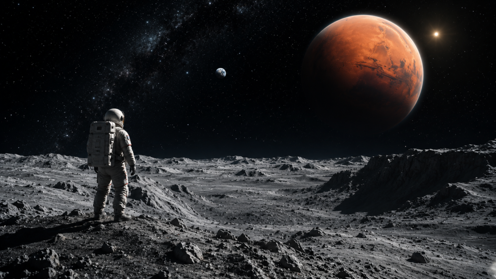 astronaut looking toward humanitys future in space