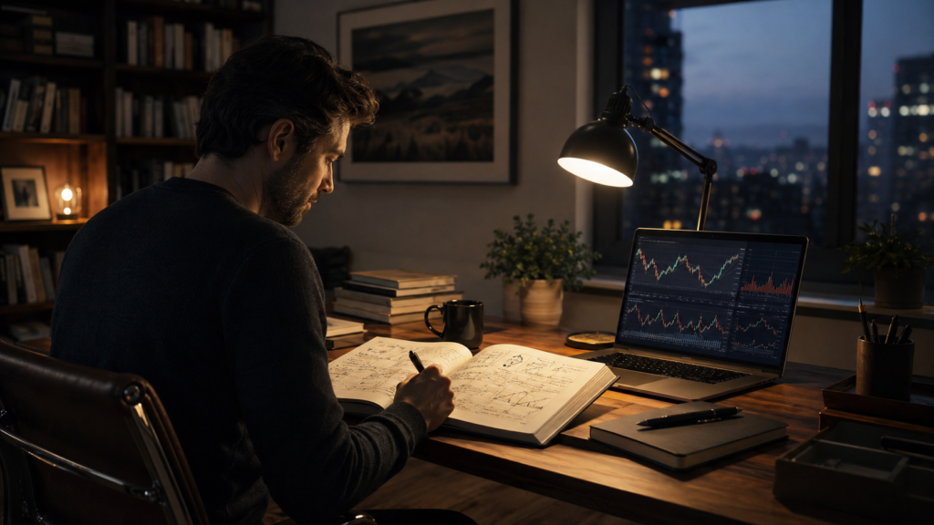 investor reflecting on past financial decisions and biases