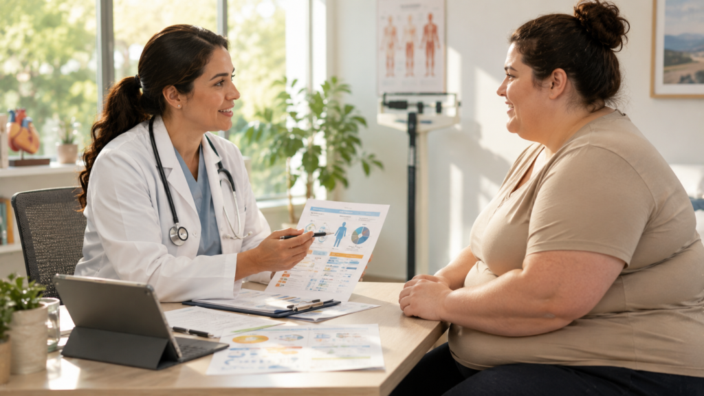 doctor and patient discussing healthy lifestyle choices