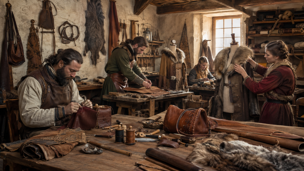 artisans producing traditional leather and fur fashion products