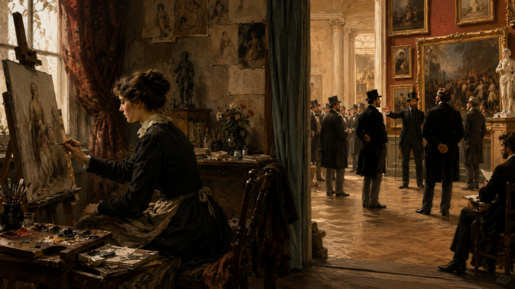 woman artist working despite historical barriers in the art world