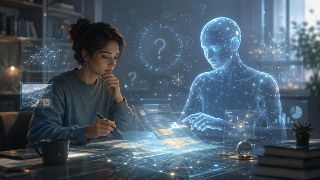 human and AI examining evidence in the search for truth