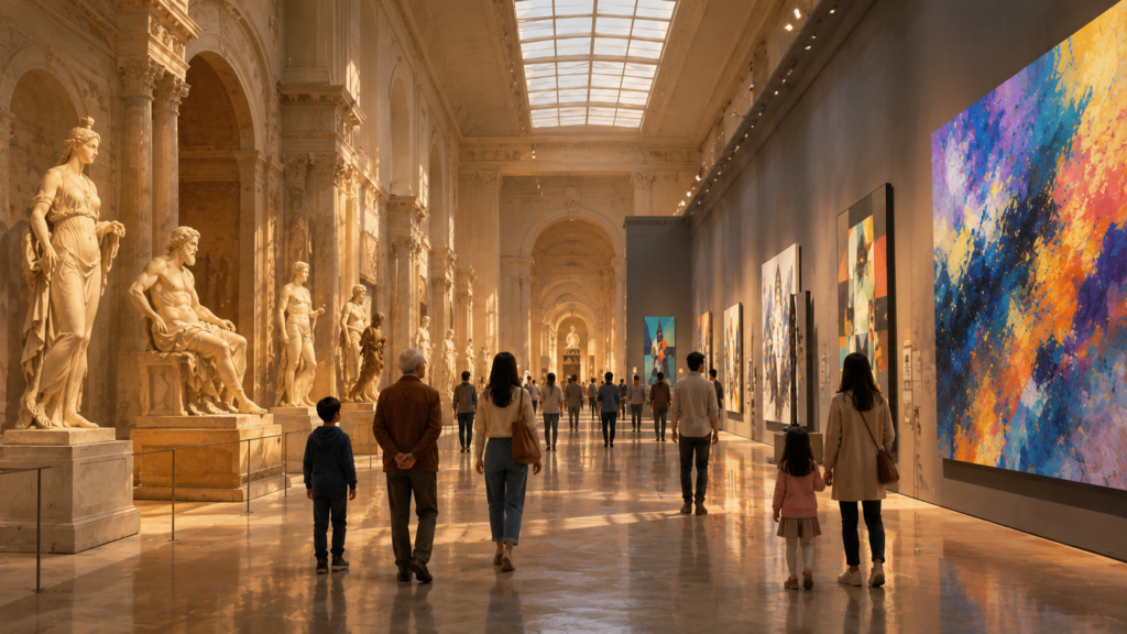 people exploring the evolution of art across different historical periods