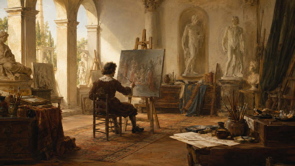 classical artist creating harmonious and idealized human beauty