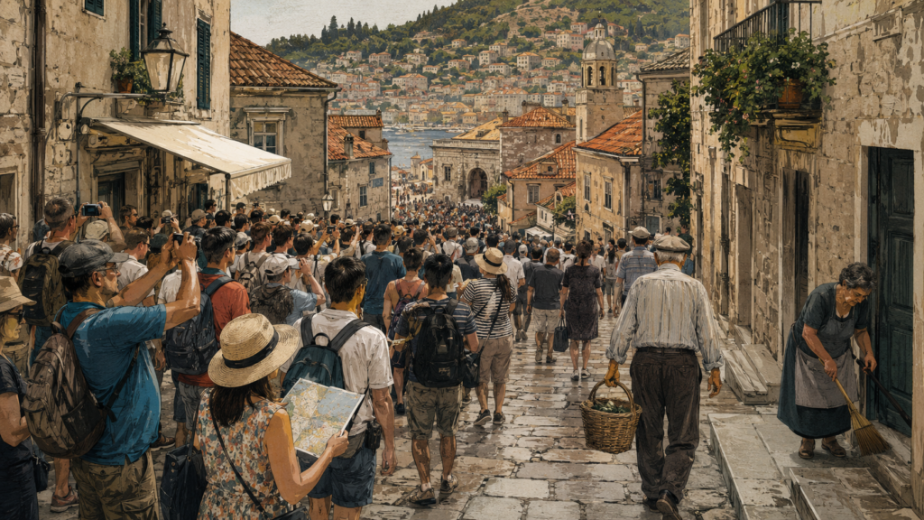 historic town experiencing overtourism and pressure on local communities