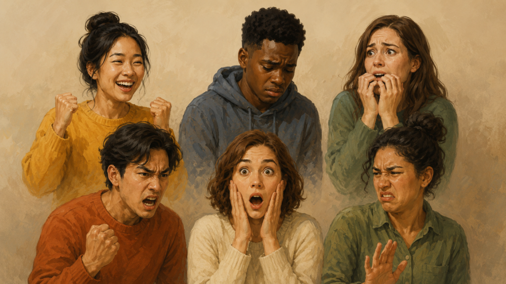 people expressing basic human emotions