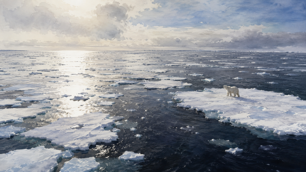 declining Arctic sea ice exposing darker ocean water