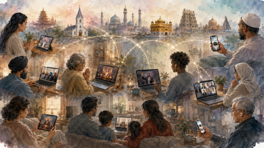 people participating in online worship and digital religious communities