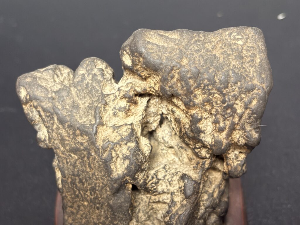 close-up of a natural viewing stone resembling two figures facing each other