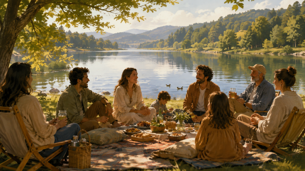 family and friends enjoying meaningful experiences in the present moment