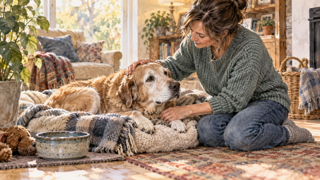 responsible owner caring for an aging companion animal