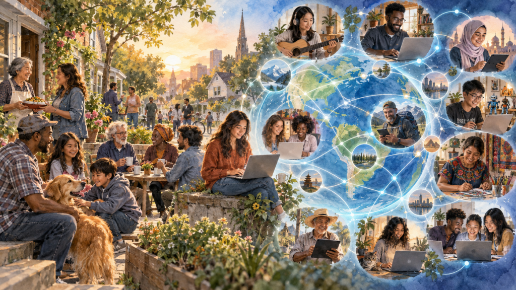 traditional local communities connecting with new digital communities based on shared interests